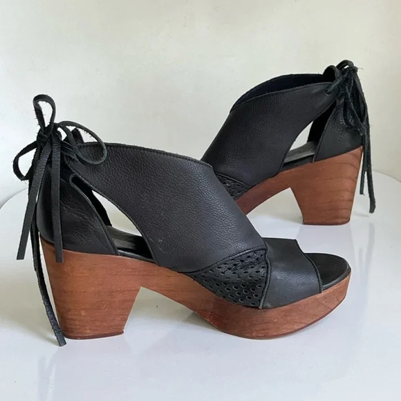 Free People Black Leather Mules with Brown Heels - Picture 8 of 15